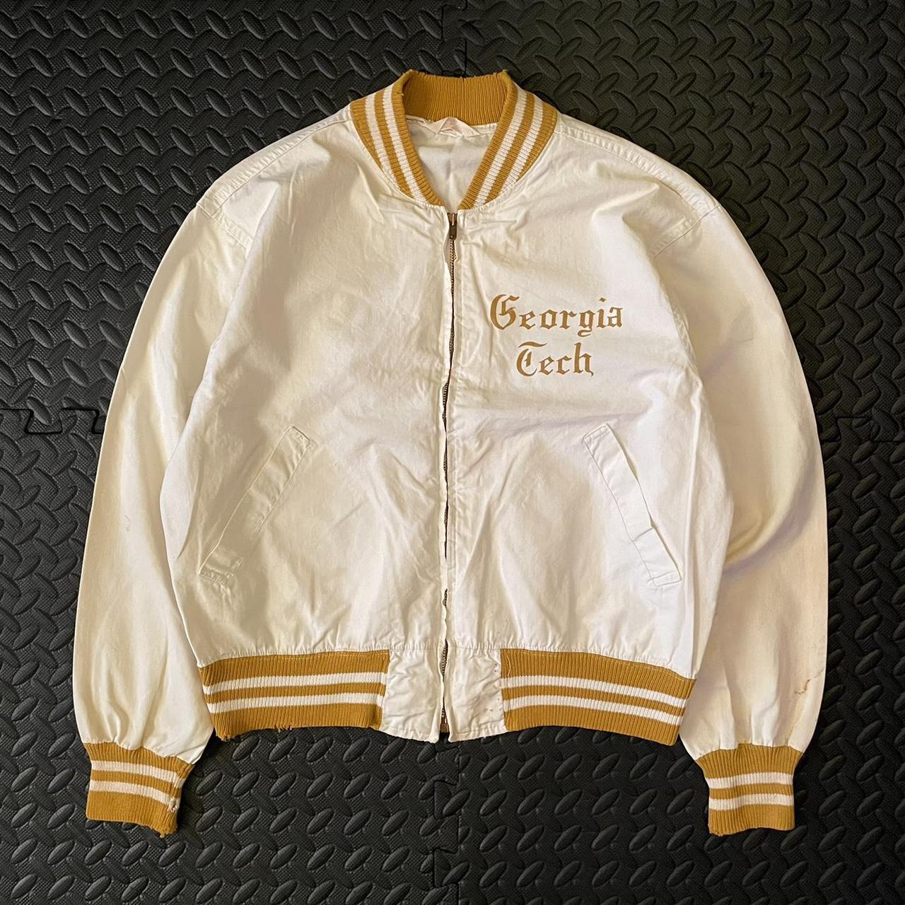 1960s Tech varsity jacket White with mustard... Depop