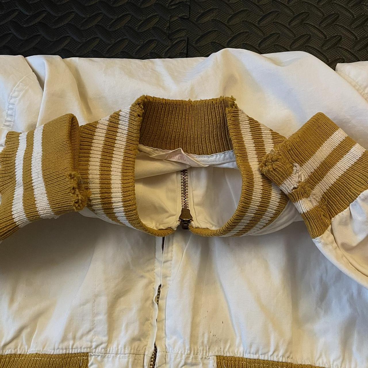 1960s Tech varsity jacket White with mustard... Depop