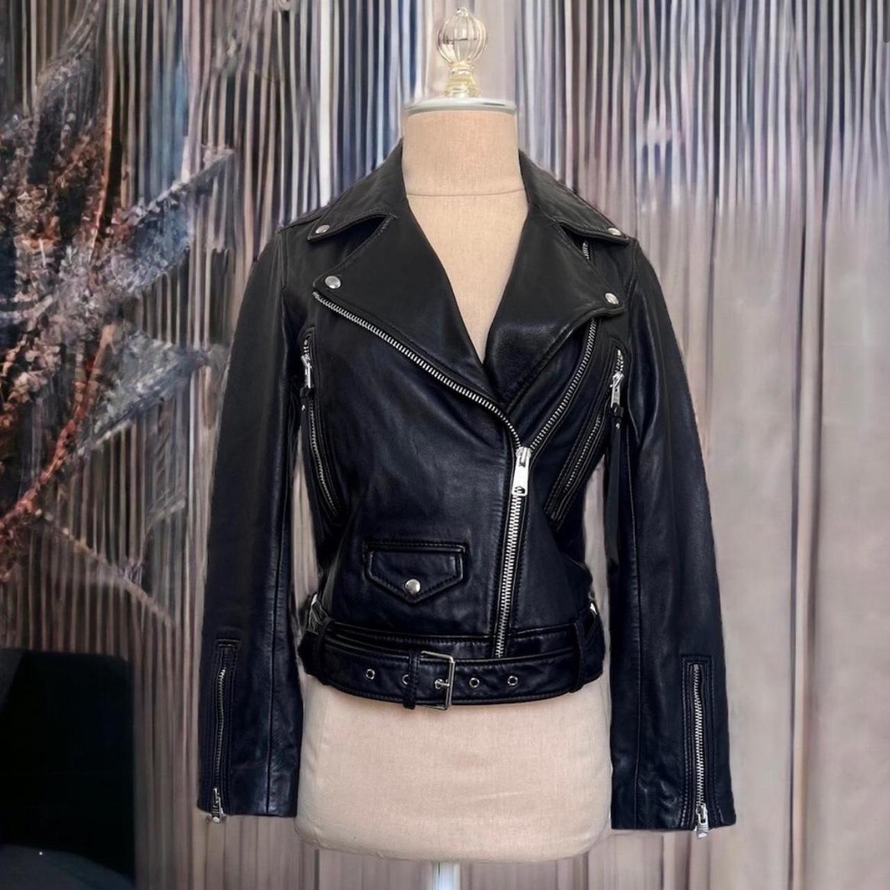 All Saints Juno Cropped Leather Biker Jacket Black Depop