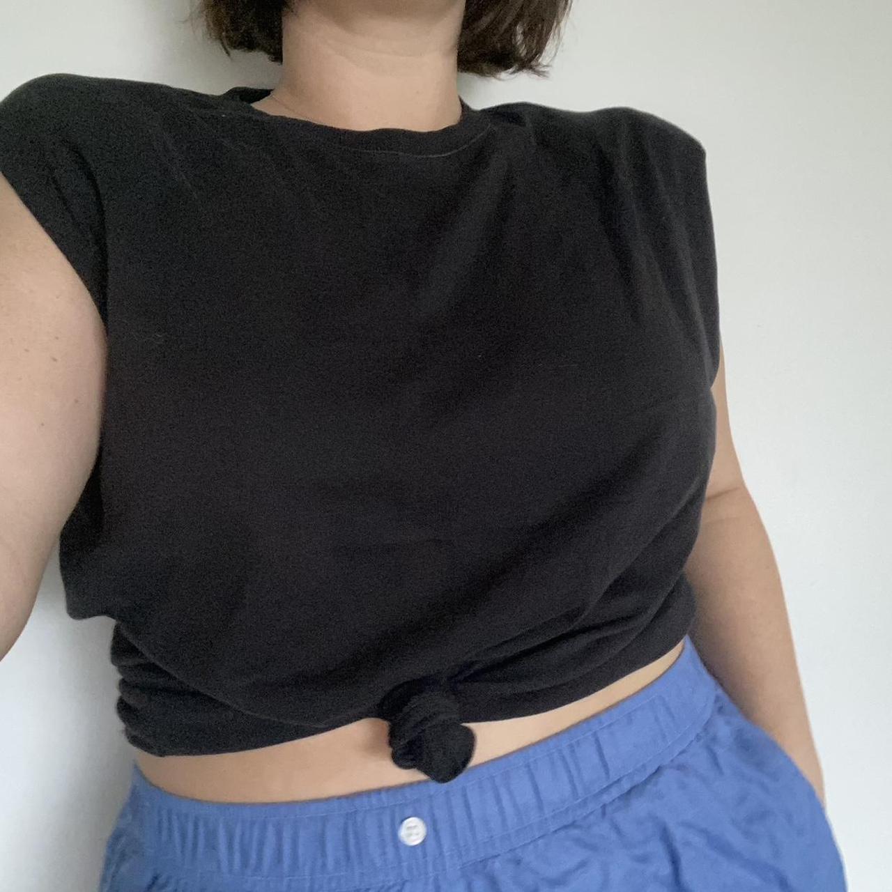 Decjuba black Tshirt with padded shoulders Size... Depop