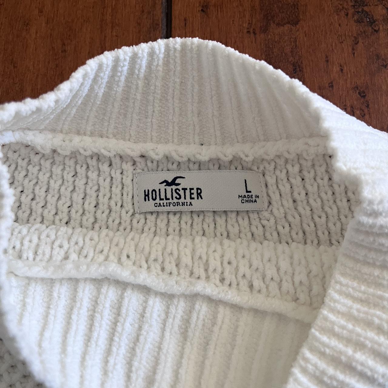 white cable knit mock neck hollister sweater, - Depop