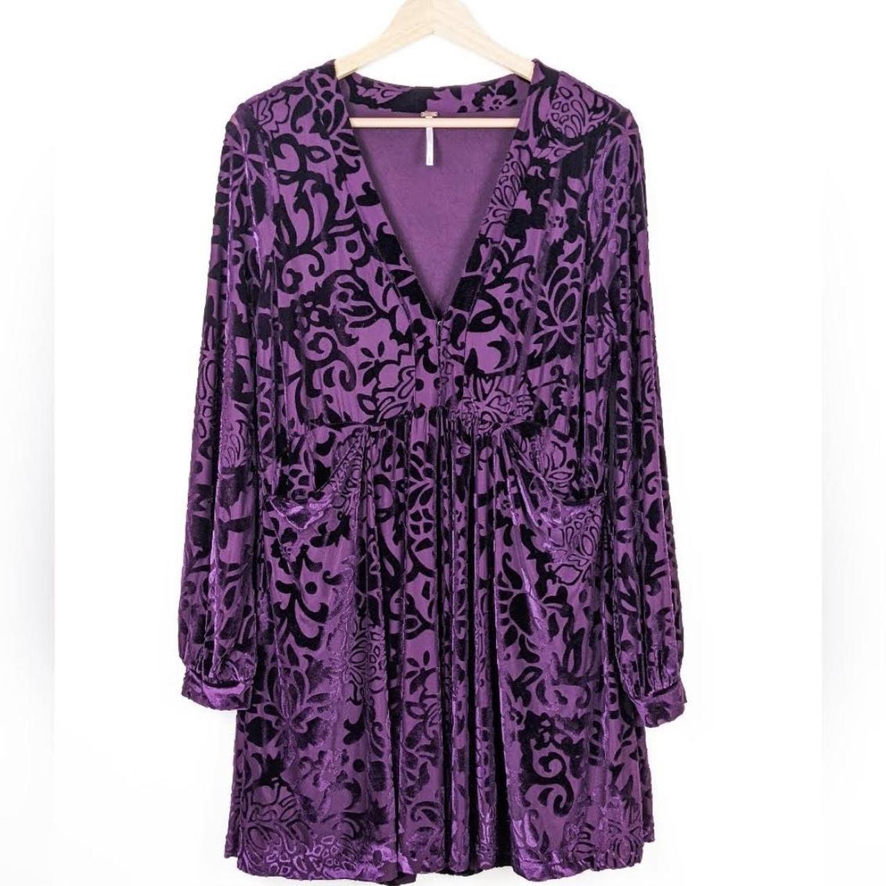 Free People long sleeve purple velvet dress size S. Depop