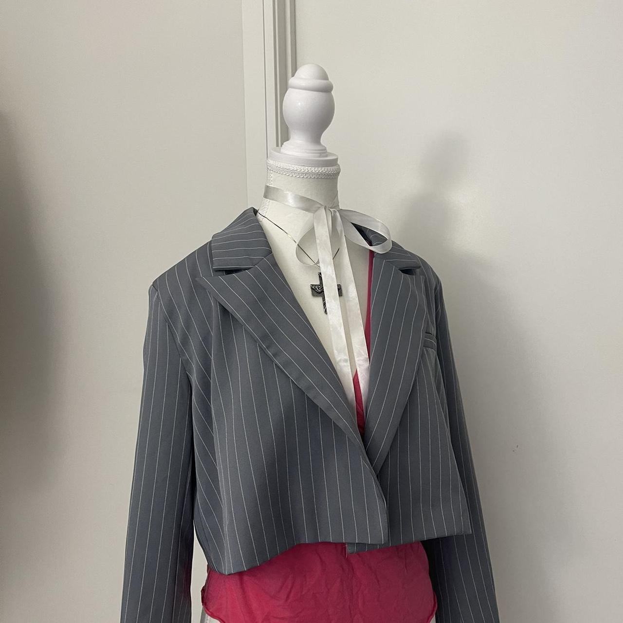 PrettyLittleThing Women's Grey and White Jacket Depop