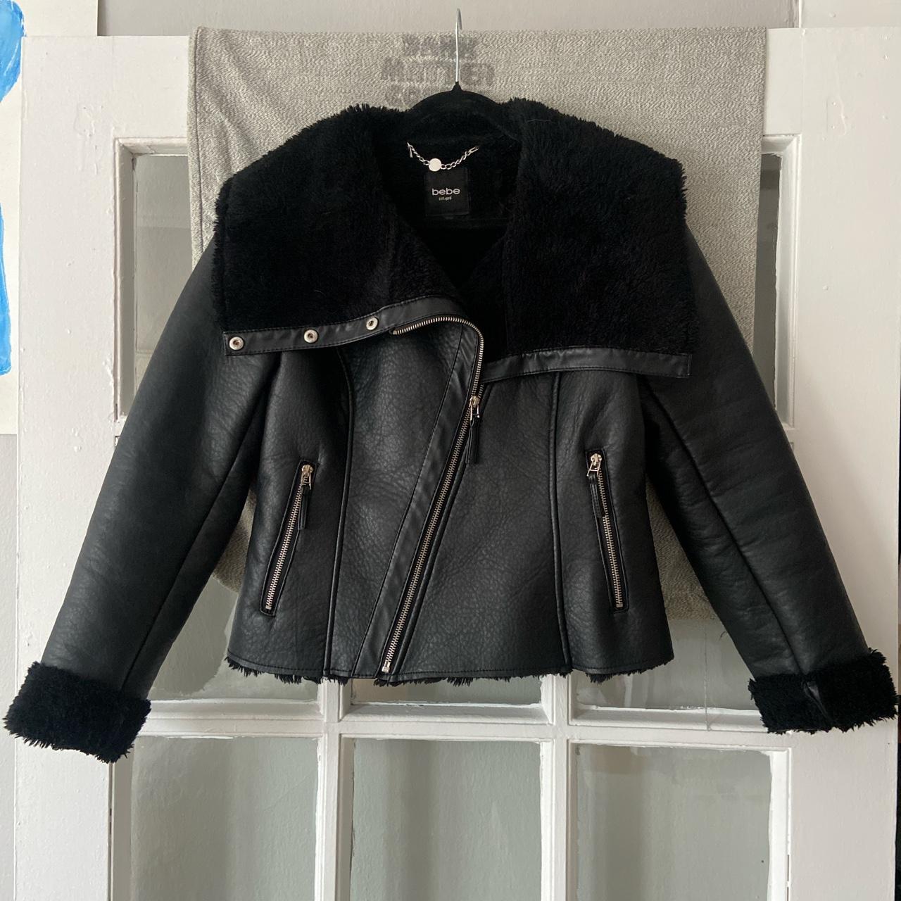 Bebe faux leather shearling motorcycle jacket. Size Depop