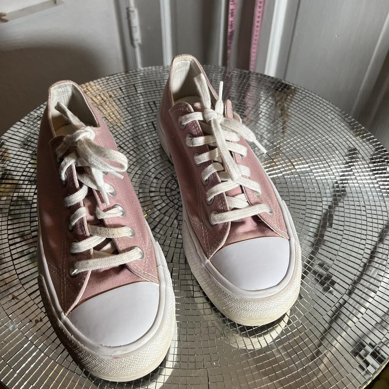 Pink shoes White and pink lace up rubber sole... - Depop