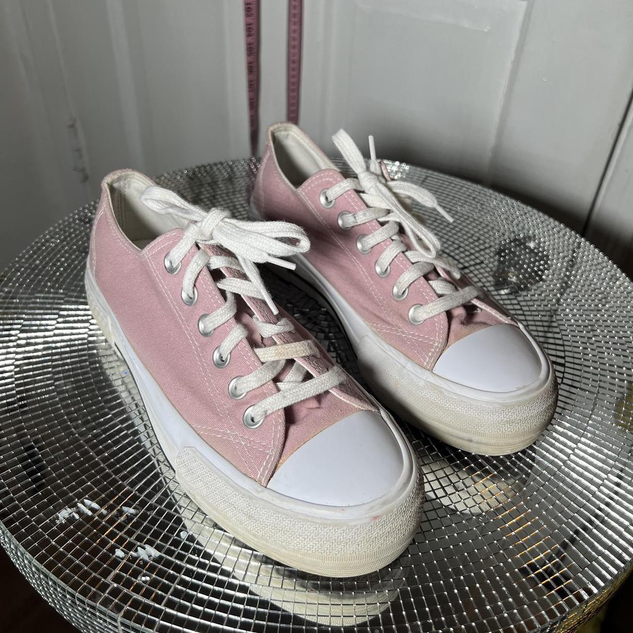 Pink shoes White and pink lace up rubber sole... - Depop