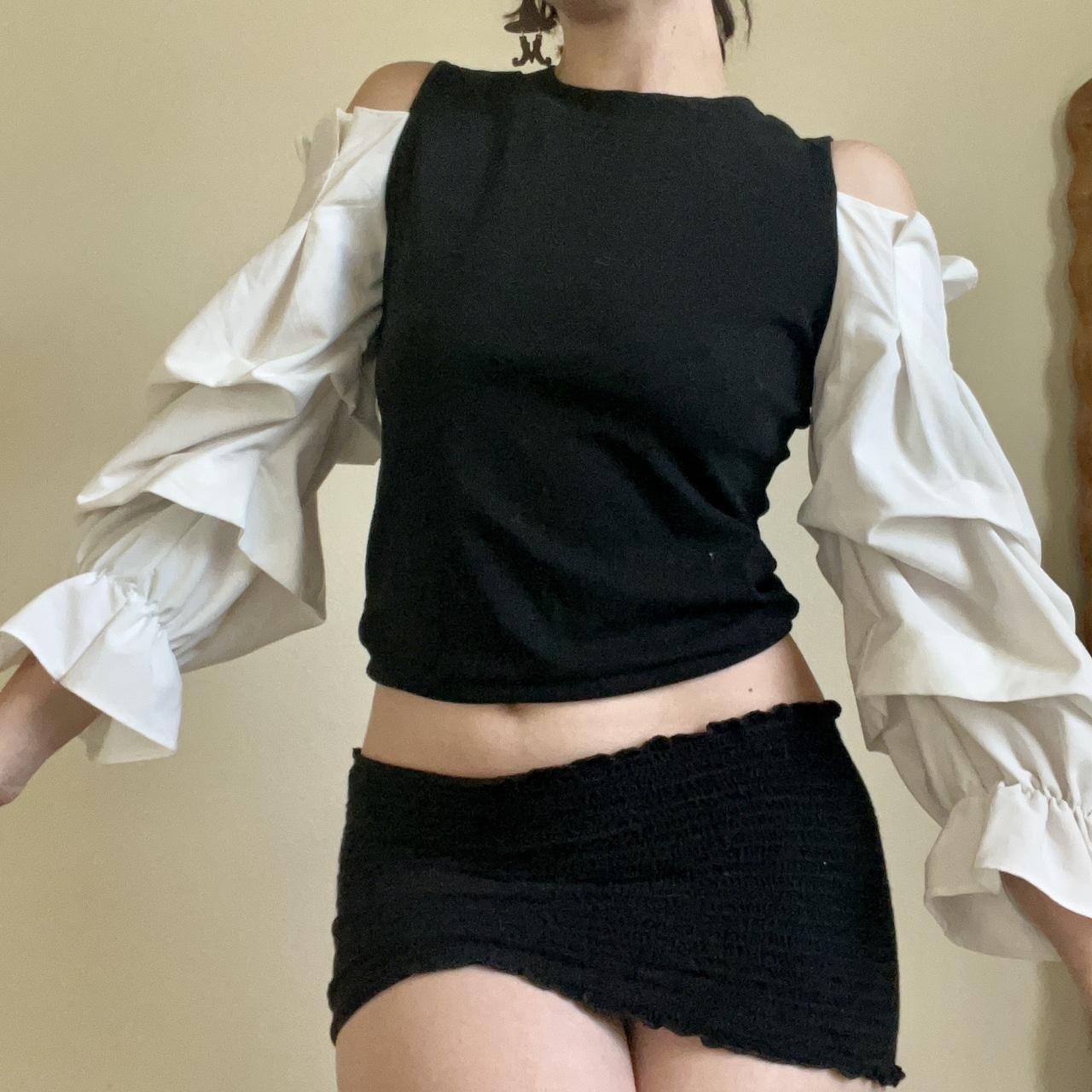 Pleated puff sleeve ruffle knit shirt. Classic black... - Depop