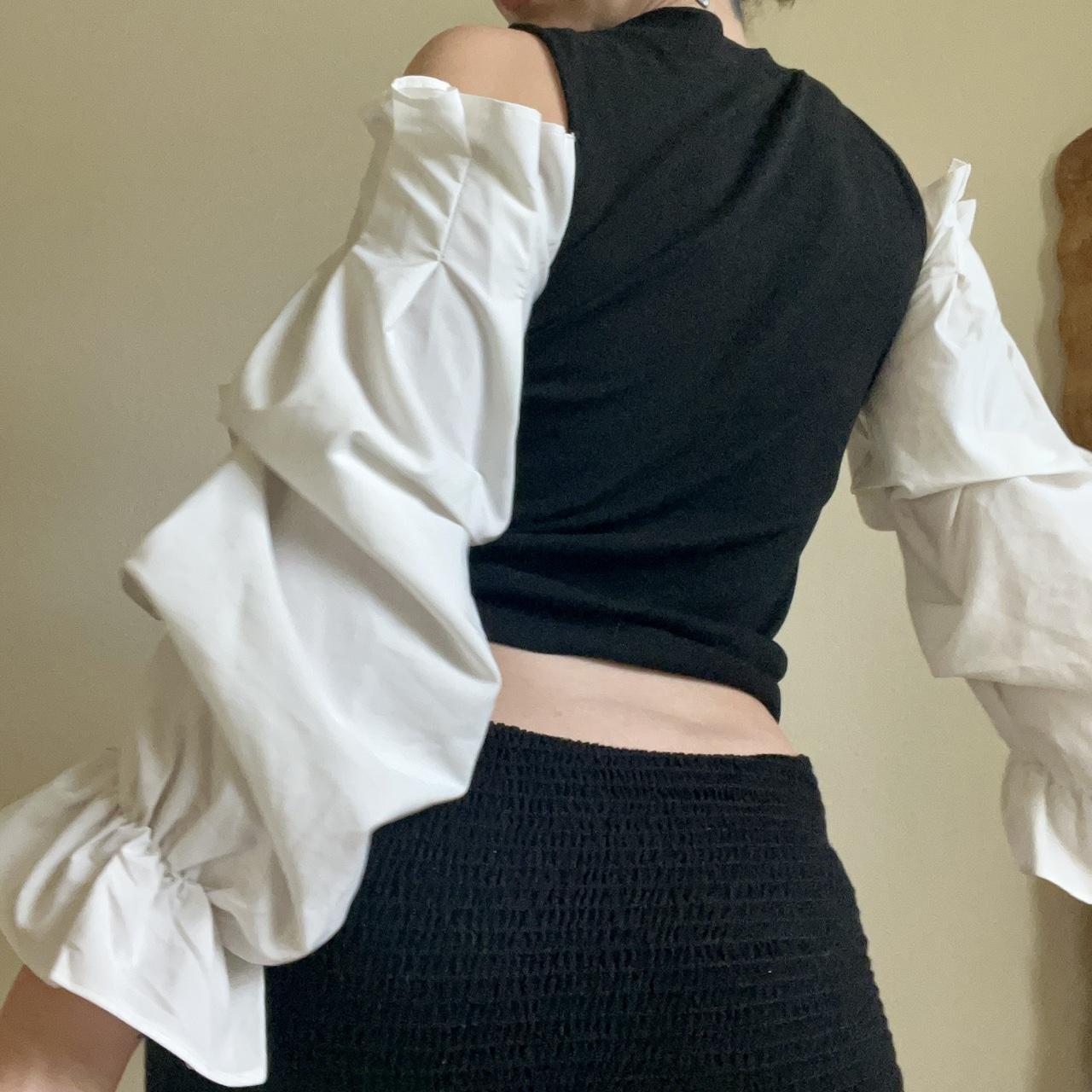 Pleated puff sleeve ruffle knit shirt. Classic black... - Depop