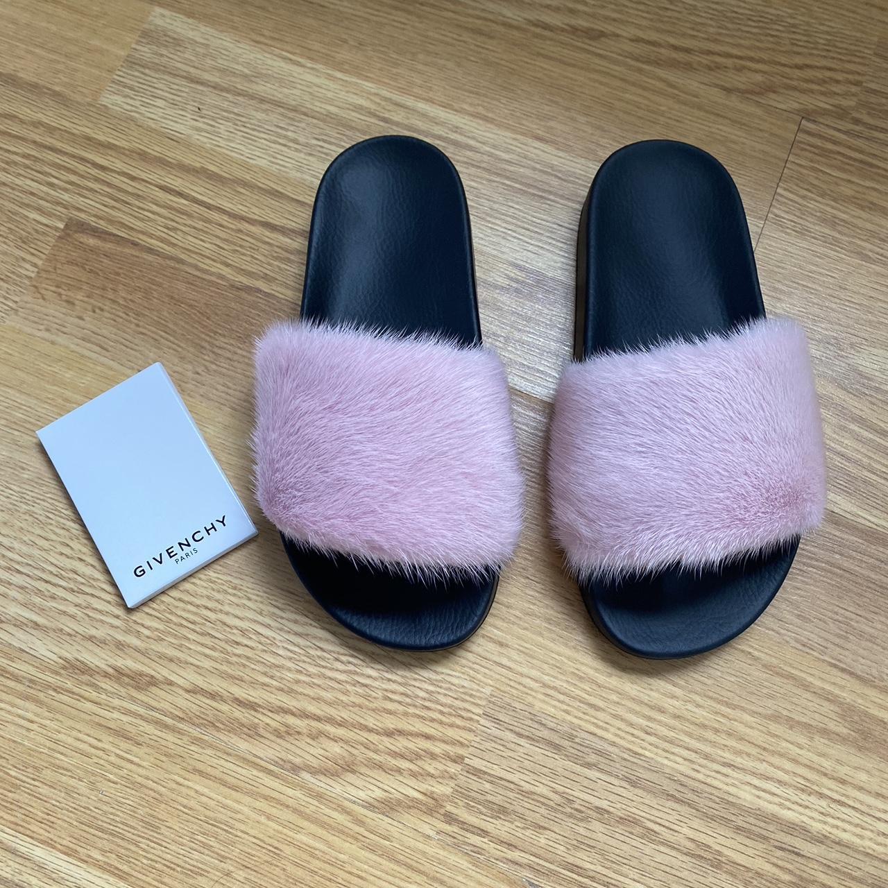 Givenchy pink mink fluffy slides. UK 3/EU 36, fits... - Depop