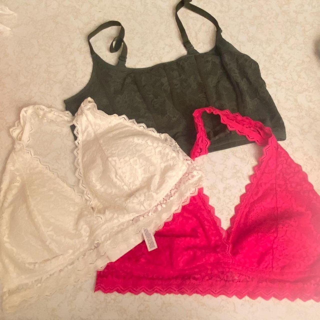 set of 3 Lace top bralettes. the hot pink n white... - Depop