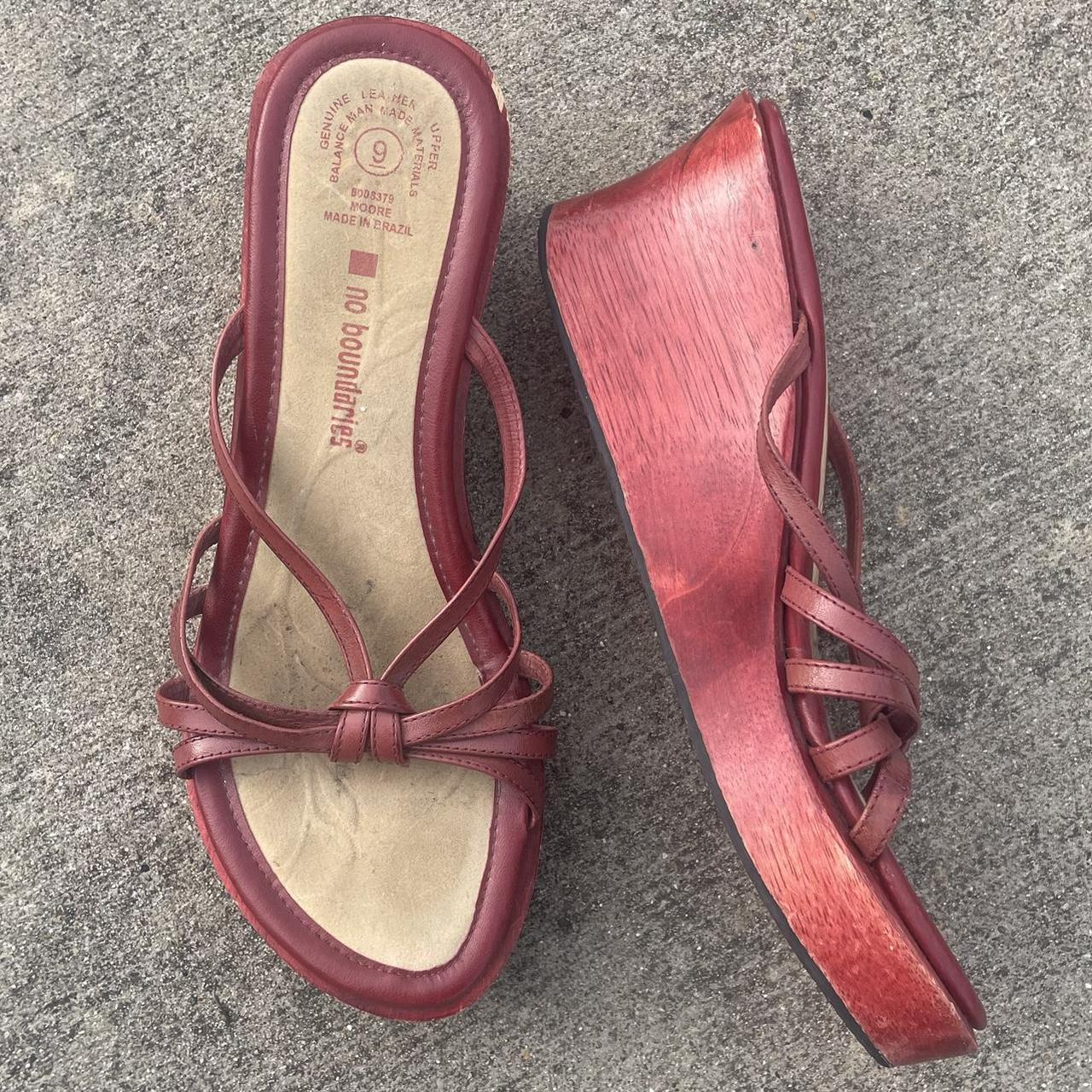 red no boundaries wooden platform sandals brand: no... - Depop