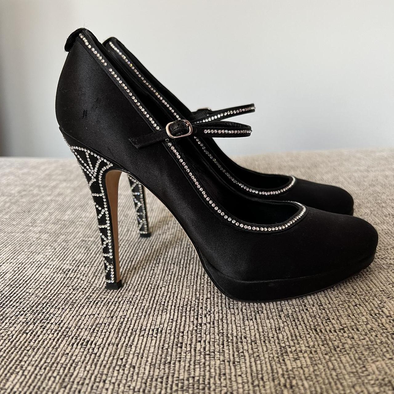 Karen Millen black and diamanté heels, size 5. Worn... - Depop