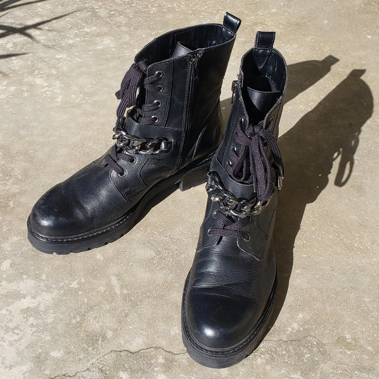 Aldo Adelie Leather Combat Boots with Chain Size... - Depop