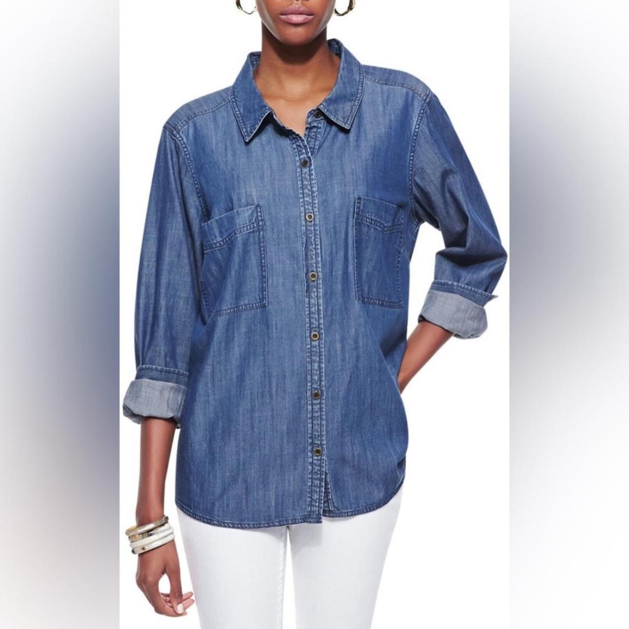 Eileen Fisher Blue chambray denim button down shirt. Depop