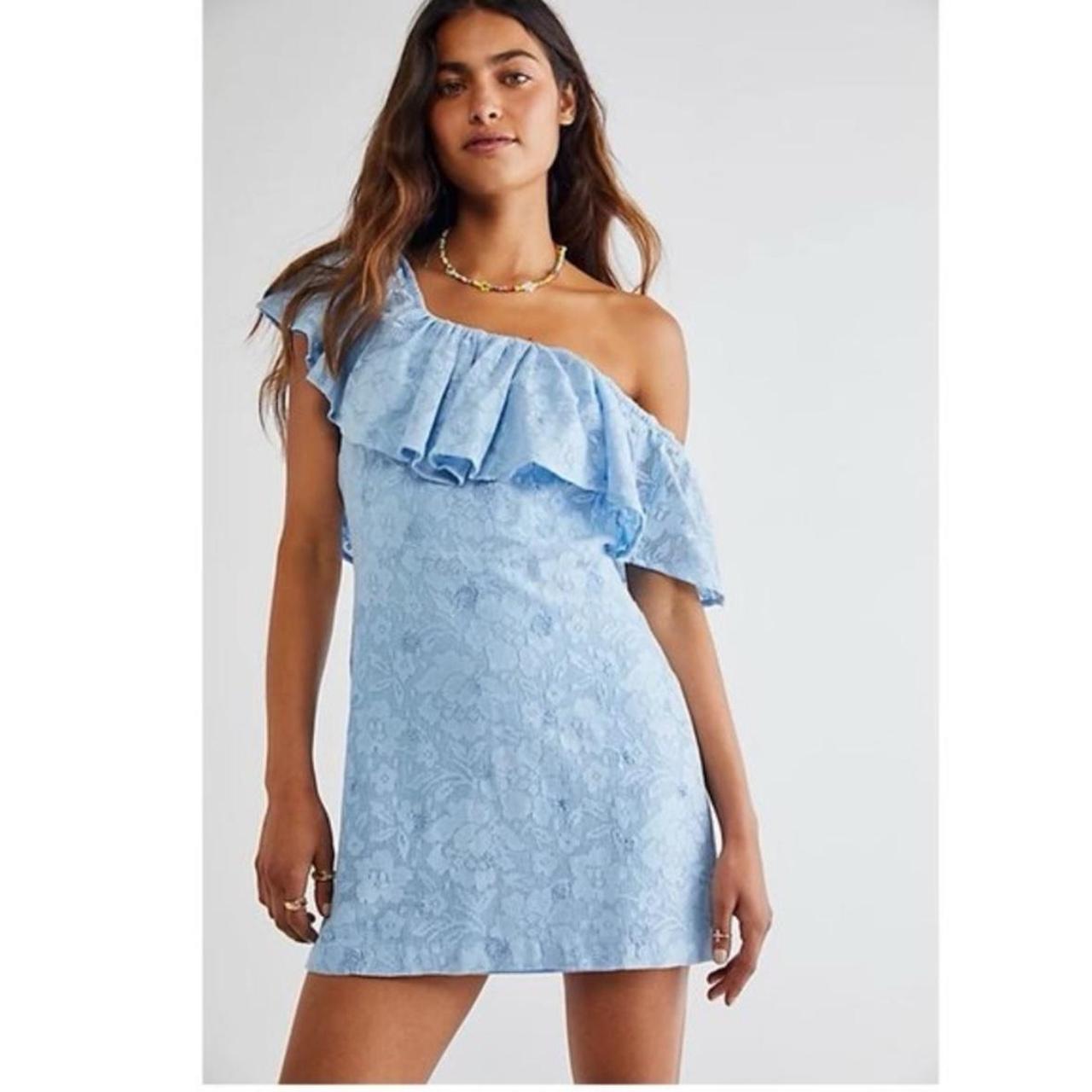 Free People Blue Mini Floral Ruffled Mini popular Dress Size Medium