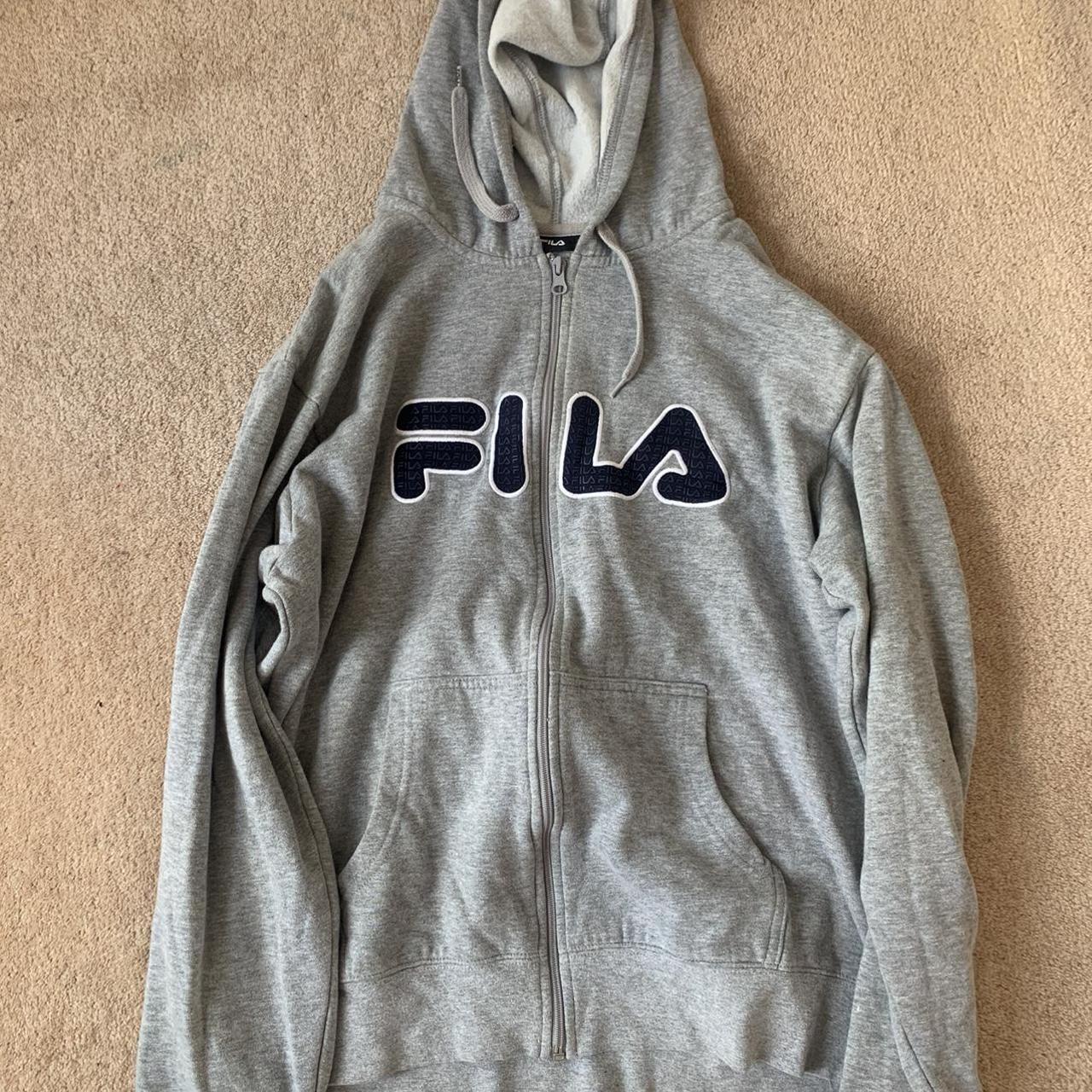 Fila grey zip up hoodie- super soft and comfy - Depop