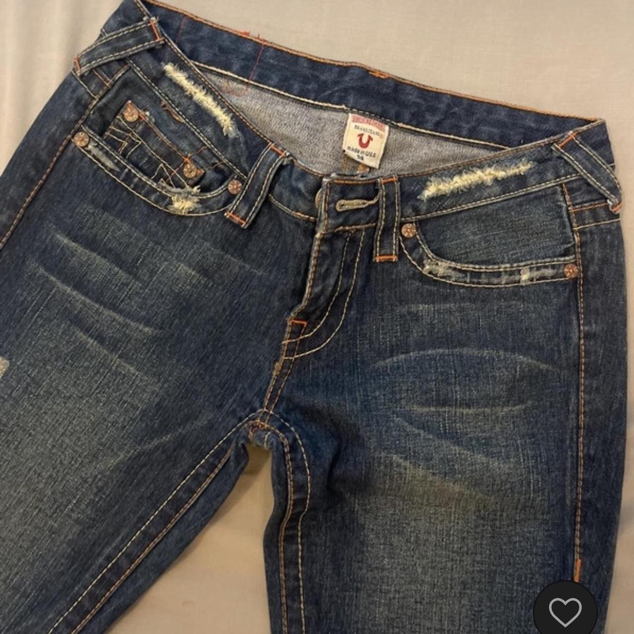 True religion dark wash flared jeans with really... - Depop