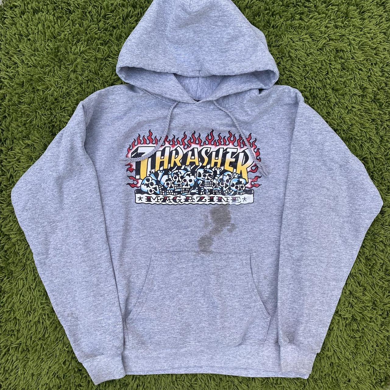 Vintage 90’s thrasher hoodie. Classic grey colorway... - Depop