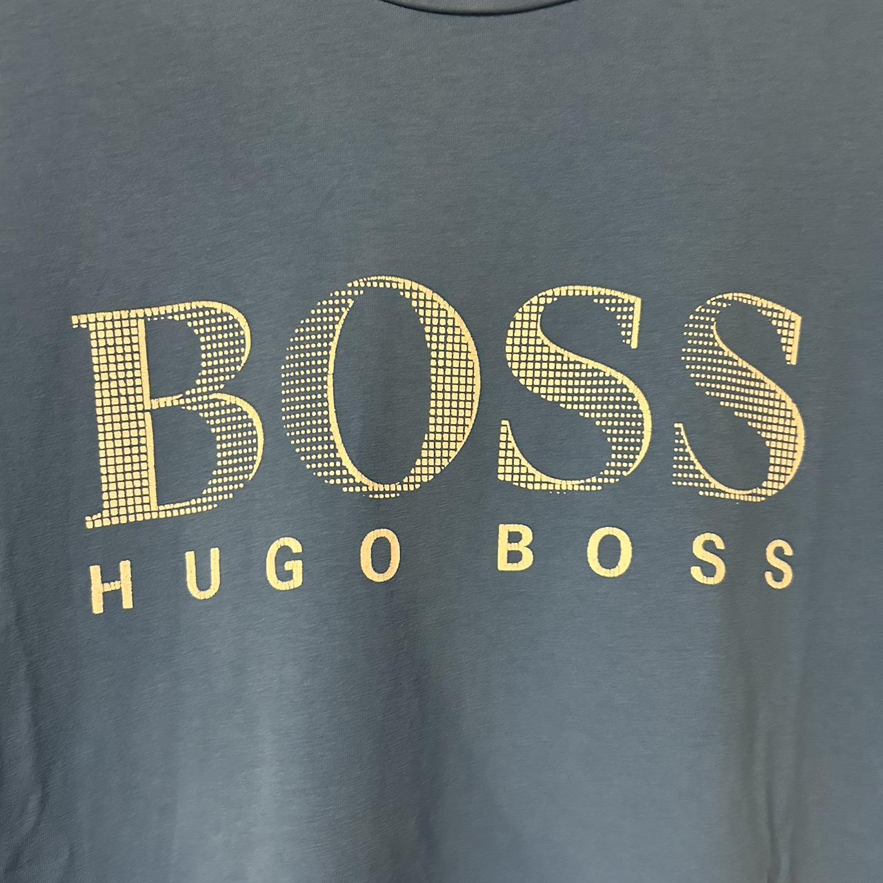 Hugo boss blue print logo t shirt. No defects rips... - Depop