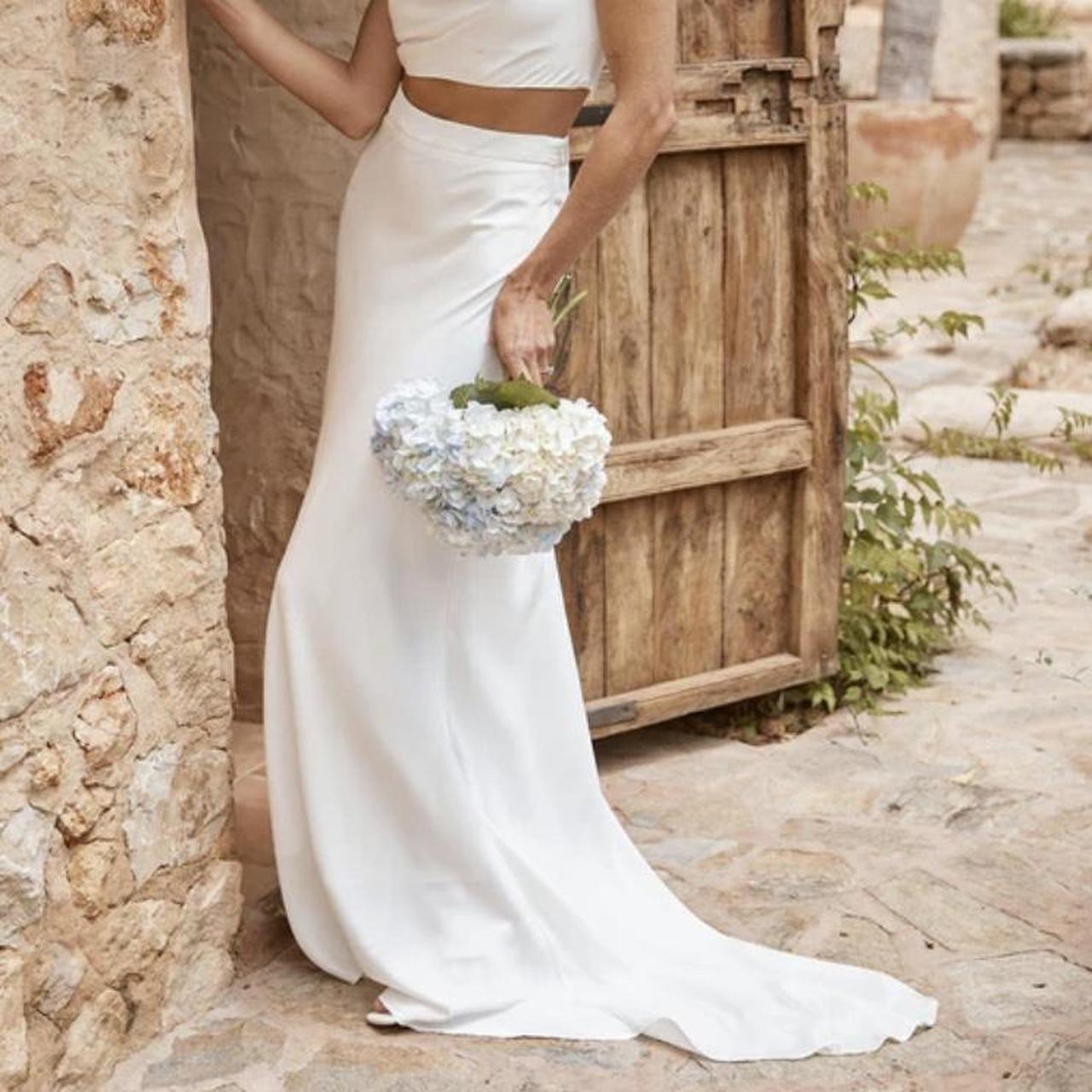 Six Stories Satin Maxi white wedding Skirt Depop