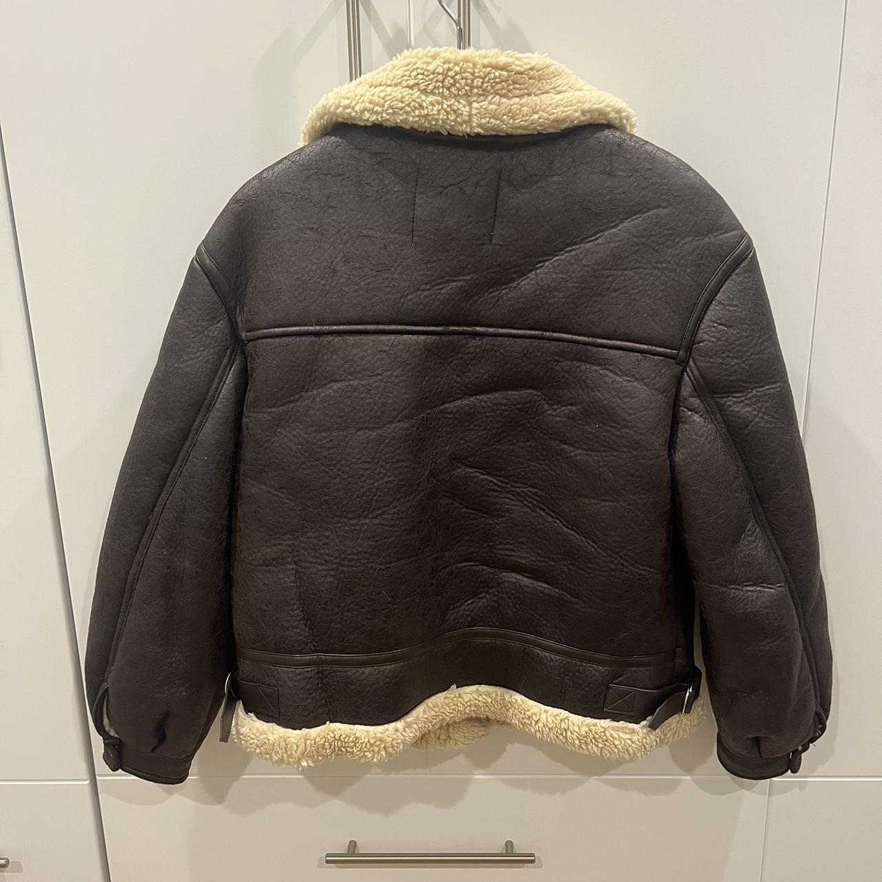 Bershka brown shearling aviator style jacket, size... - Depop