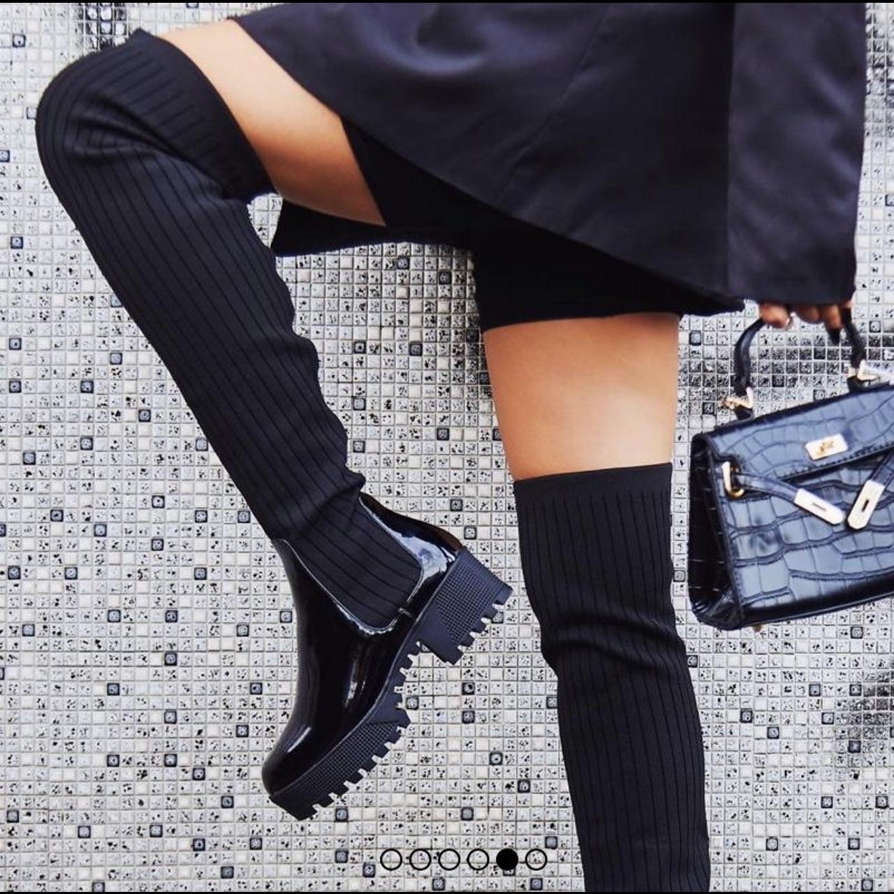 Ego. Colorado over the knee sock biker boot in black... Depop