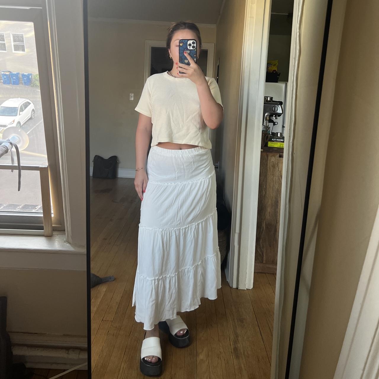 Brandy Melville white maxi 3 tiered skirt double... Depop