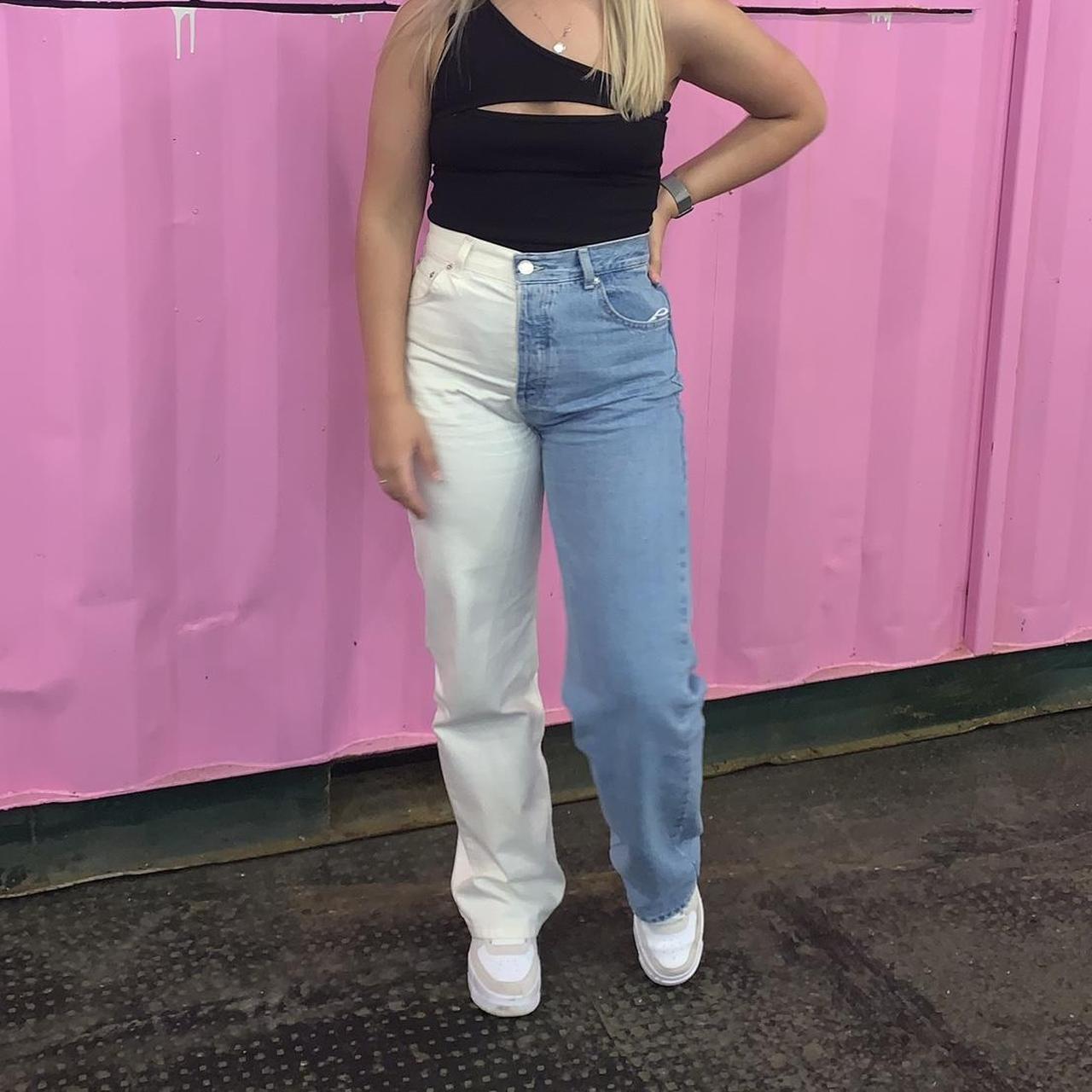 Pull & bear jeans Half blue half white Two... Depop