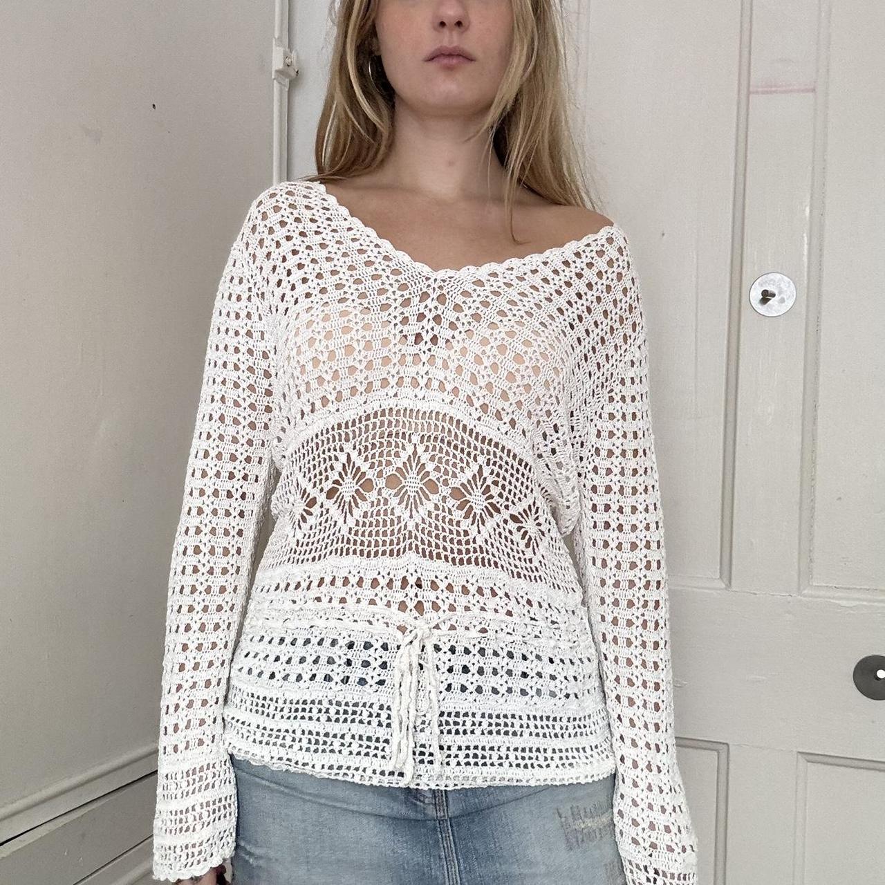 Vintage white crochet jumper From old label Next Depop