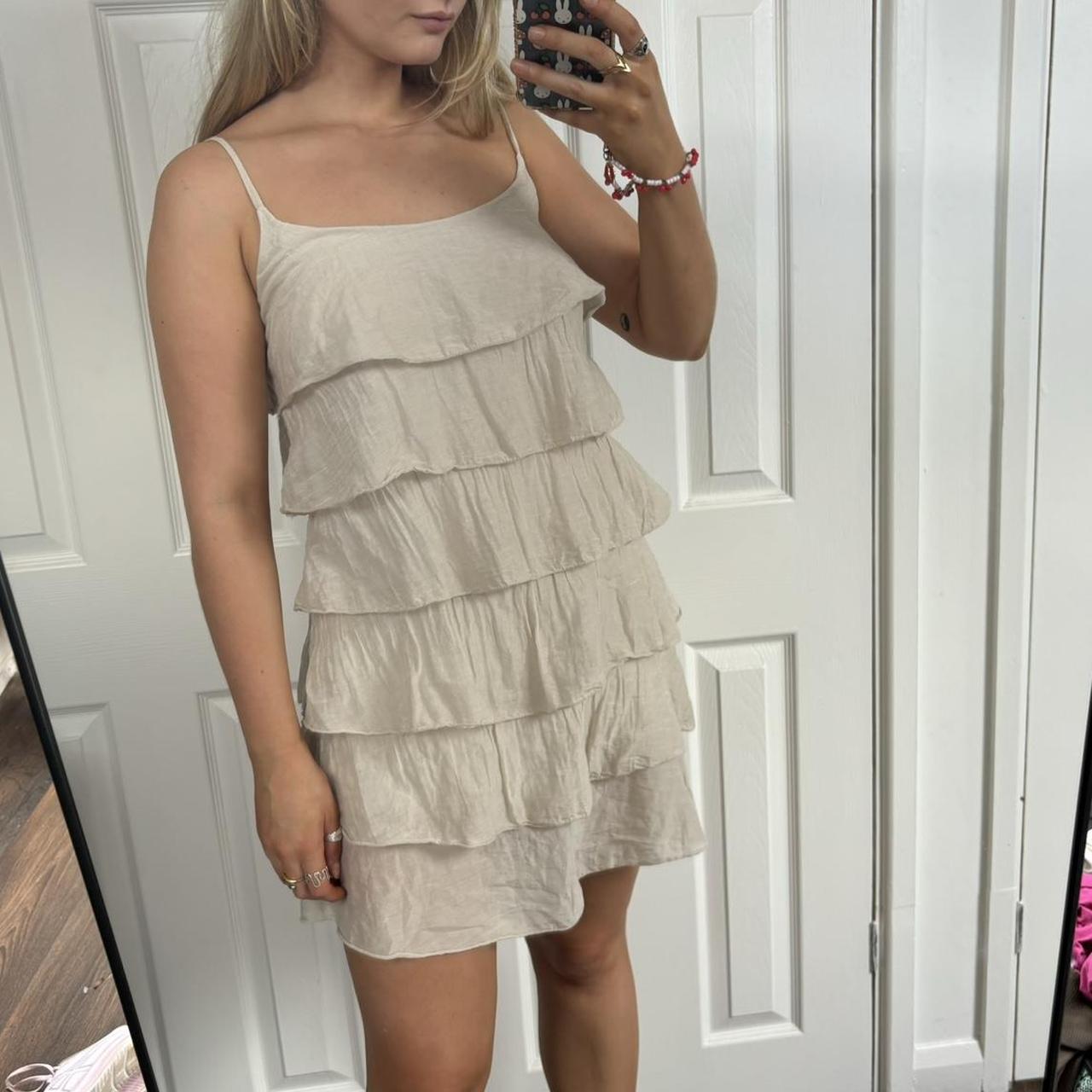 Vintage beige ruffle slip No label so Depop