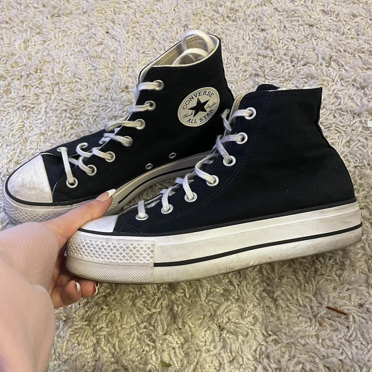 item: black high top platform converse brand:... - Depop