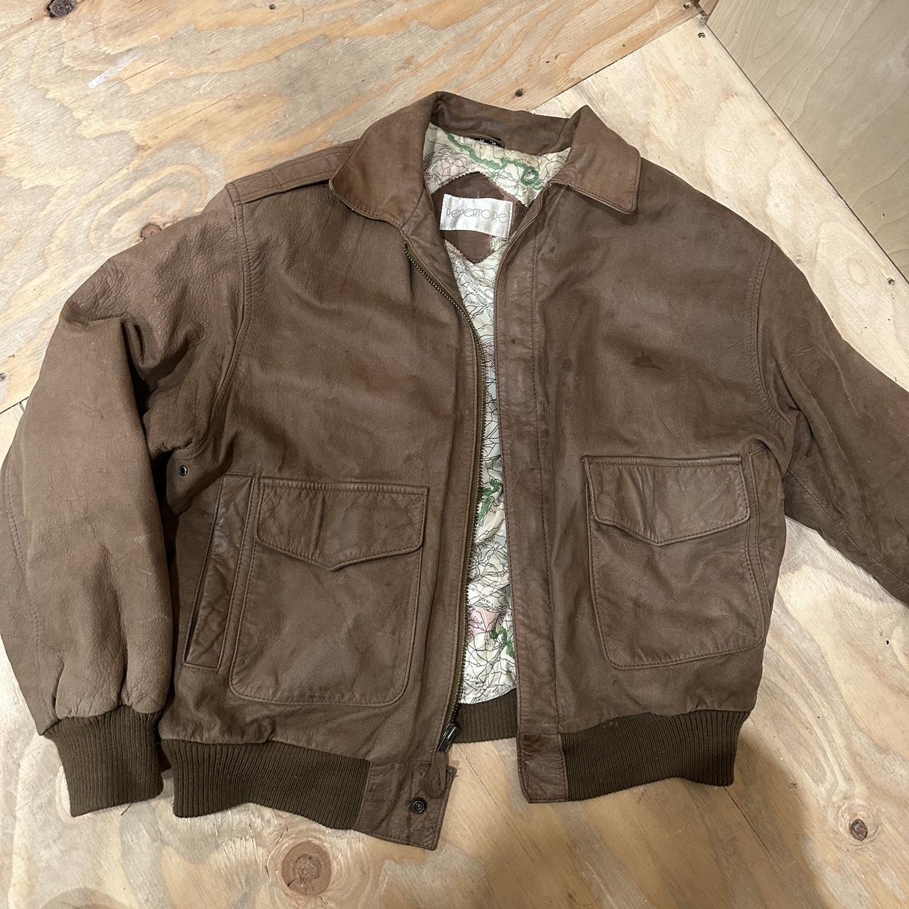 brown leather bomber jacket literally the... - Depop
