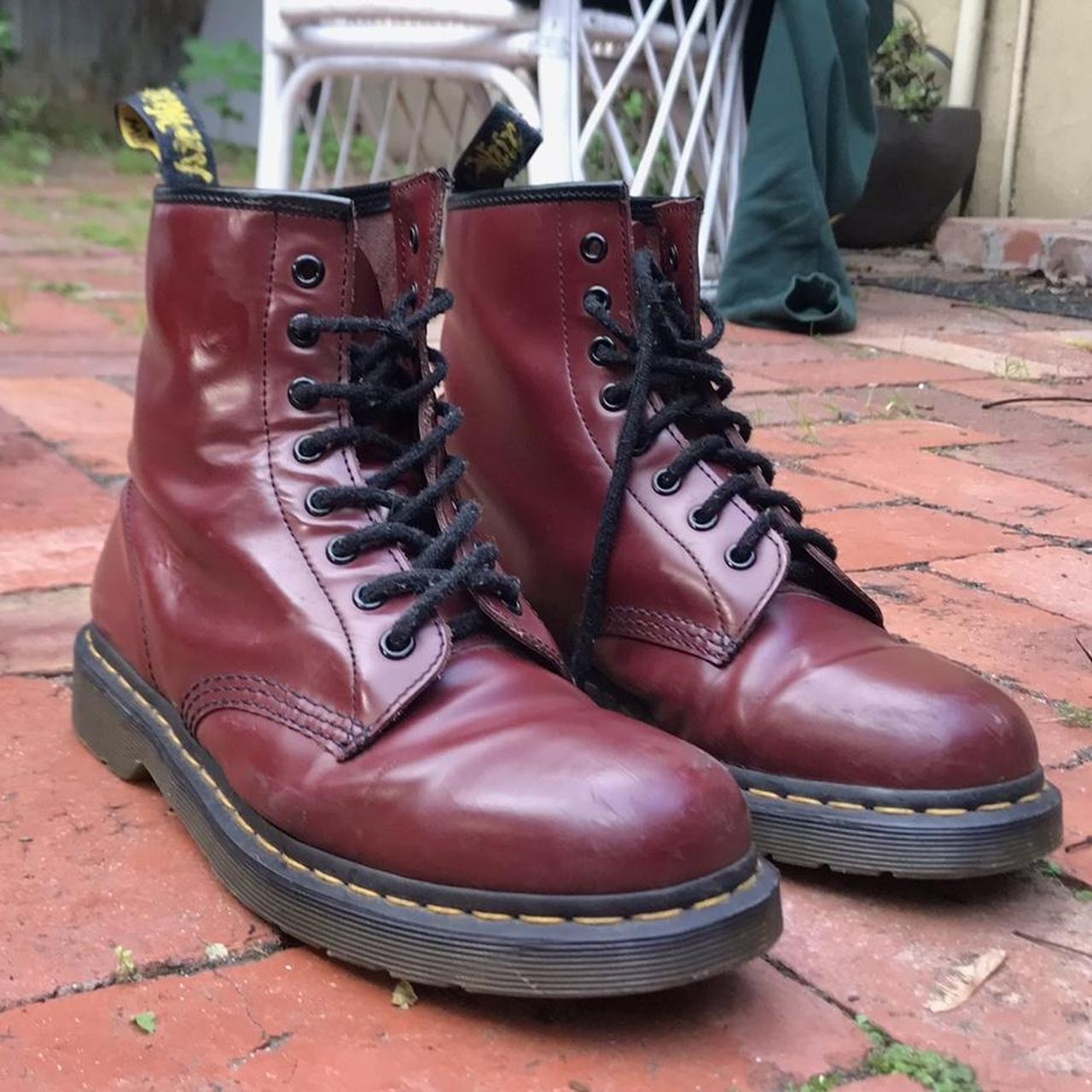 Vintage Cherry Red Doc Martens. UK size 7-8 (no... - Depop