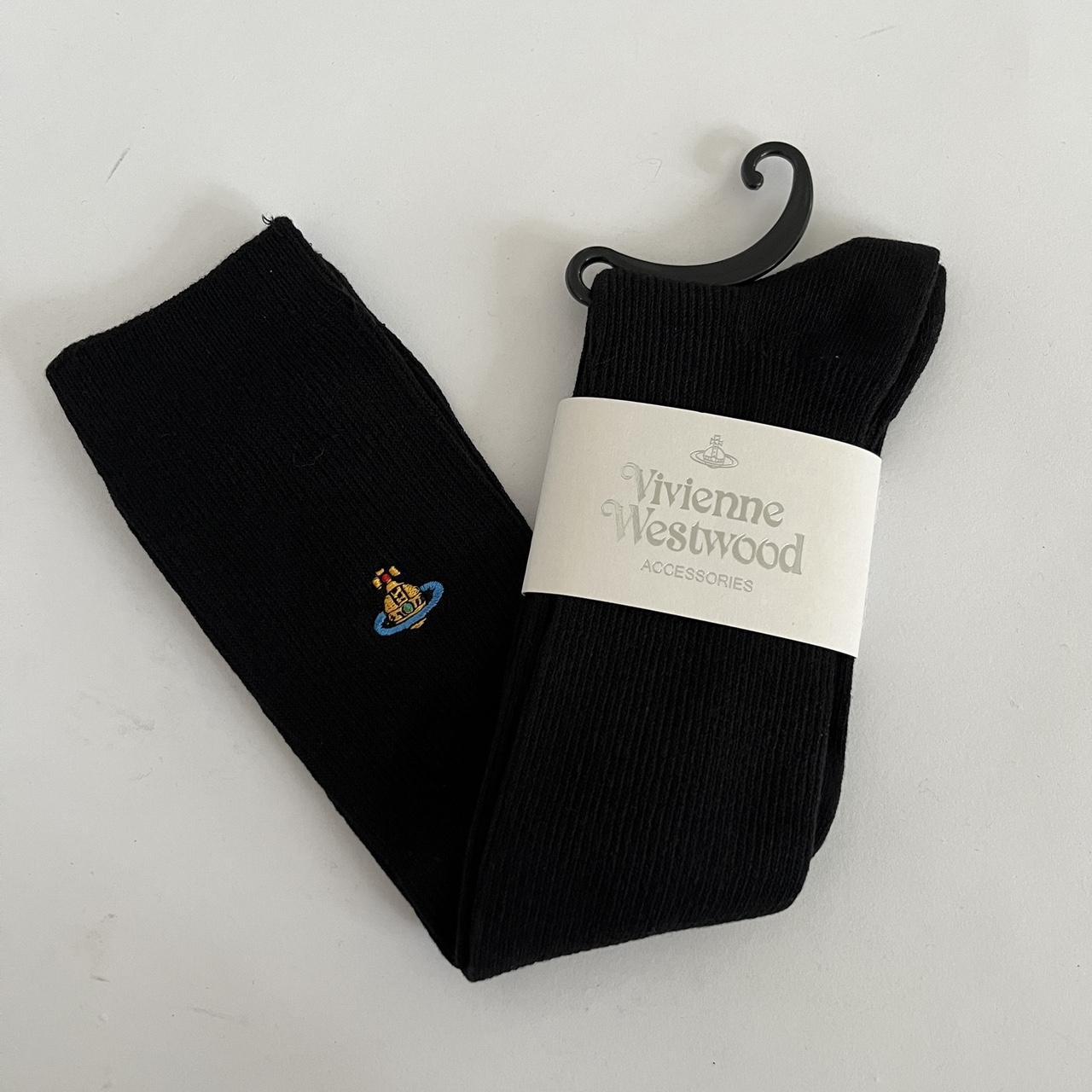 Vivienne Westwood black cotton knee high socks with... - Depop