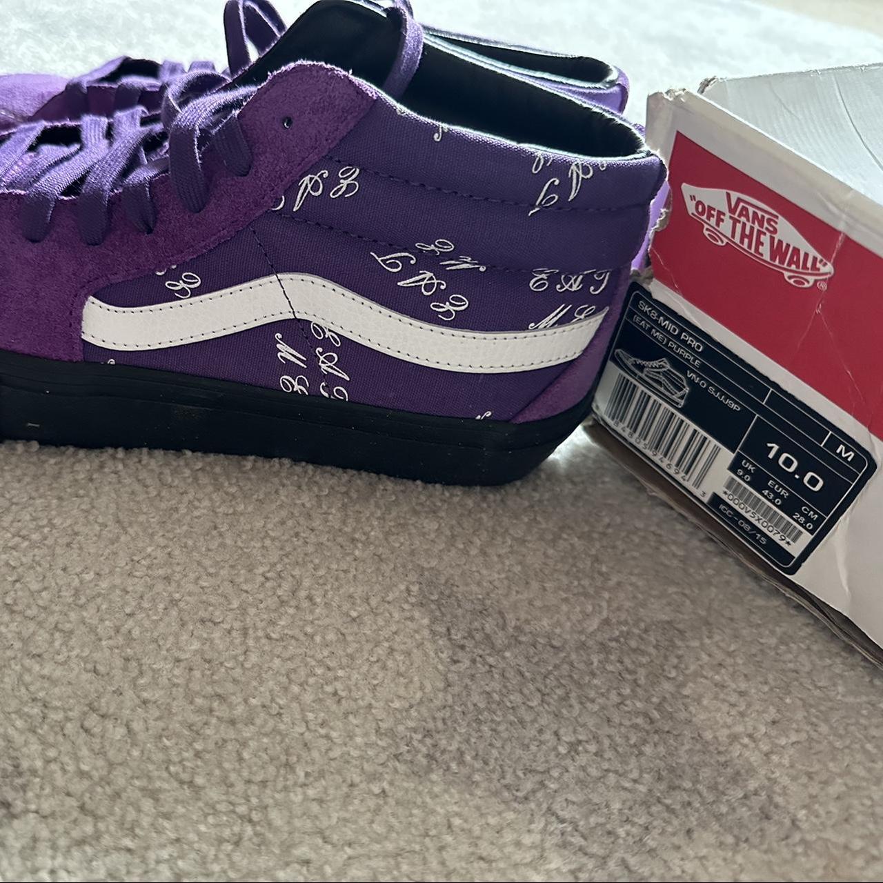 Vans X Supreme 'Eat Me' Sk8 mid top shoes in purple.... - Depop