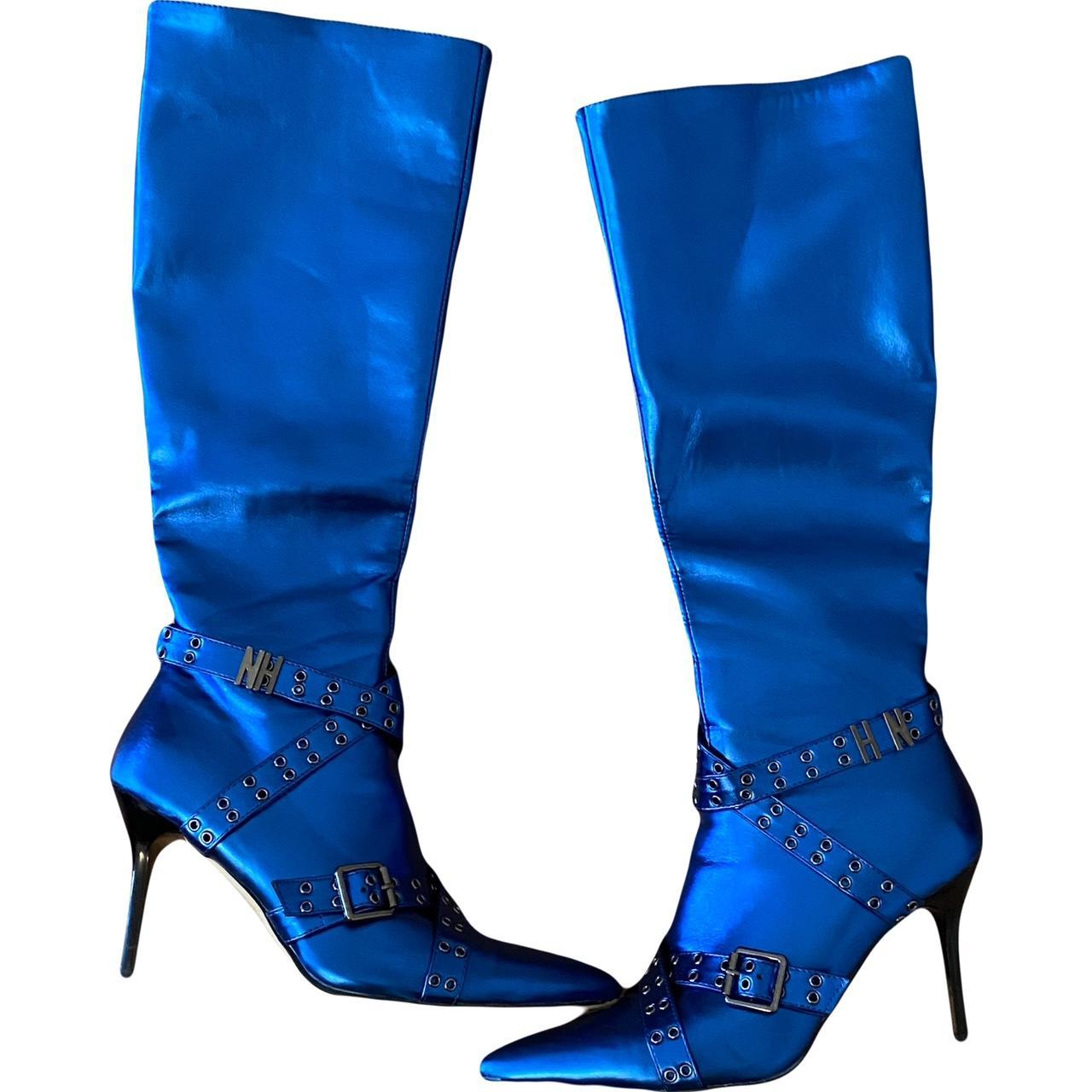 NiiHai Women's Blue and Black Boots | Depop