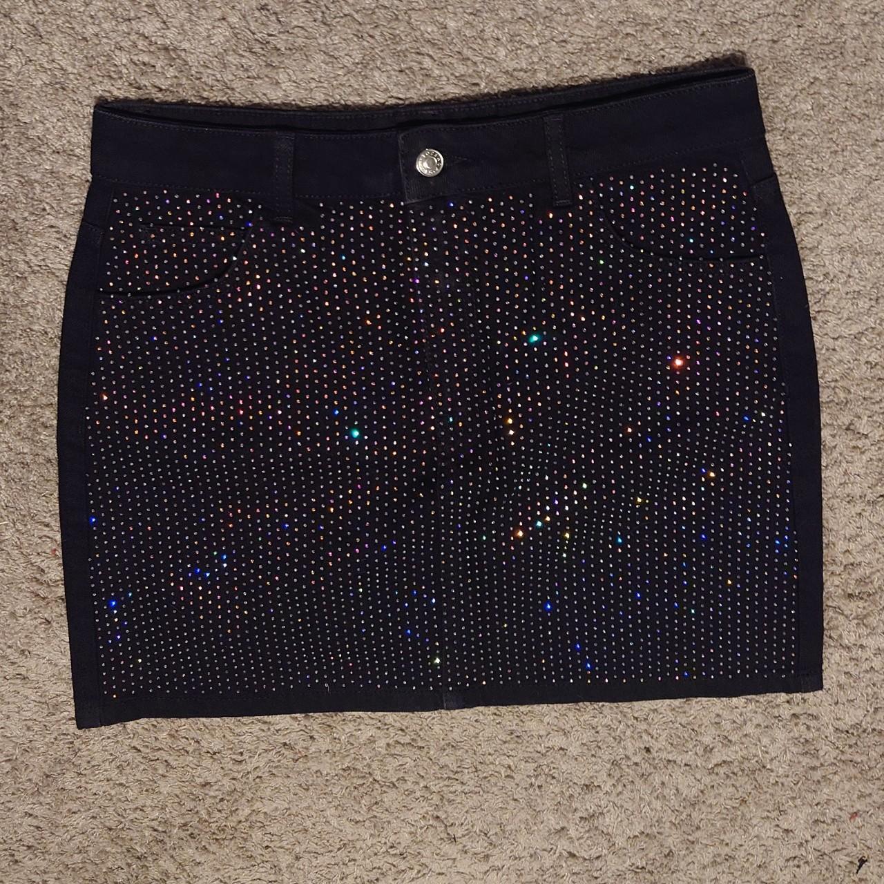 Beautiful and super sparkly denim mini skirt... - Depop