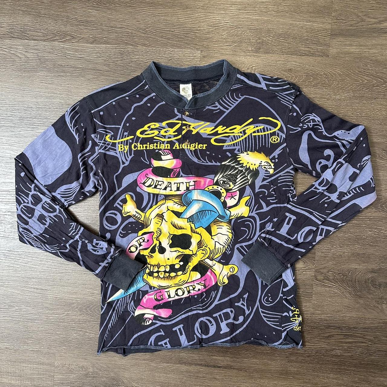 Ed Hardy Men's Blue T-shirt | Depop