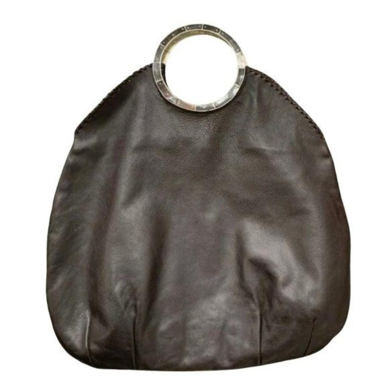 Chocolate Brown Leather Rounded Tote Bag, Rich...