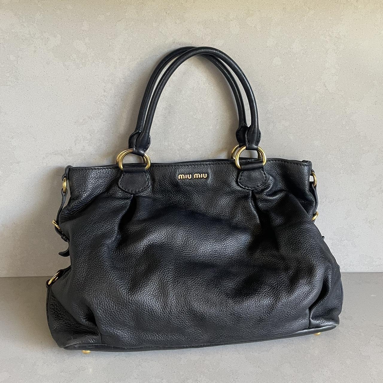 Vintage Miu Miu Black Leather Shoulder Bag In good... - Depop