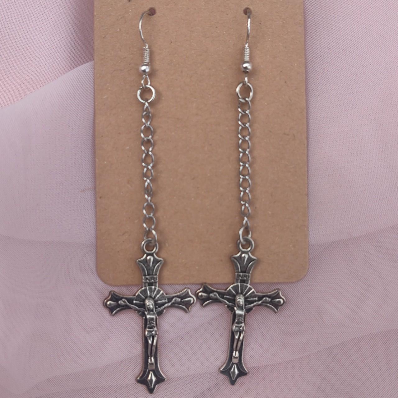 Cross Chain Earrings #handmadejewelry #goth #grunge... - Depop