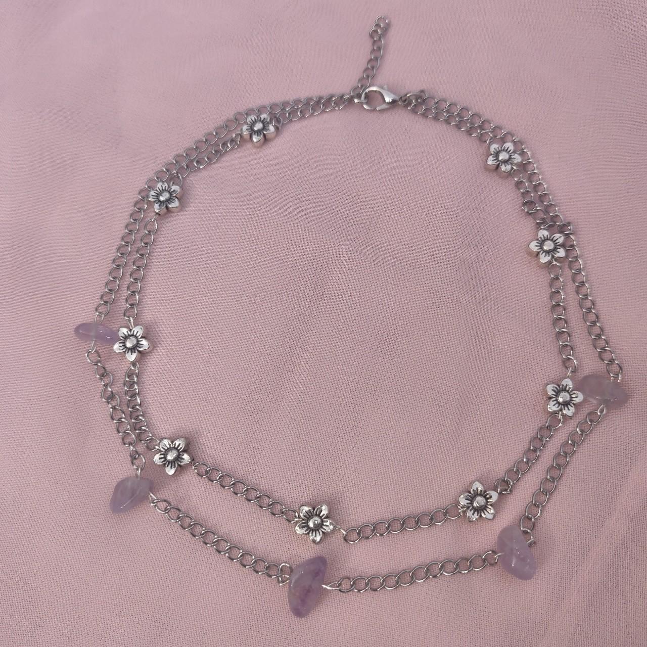 Double Layered Purple Crystal Flower Choker Depop