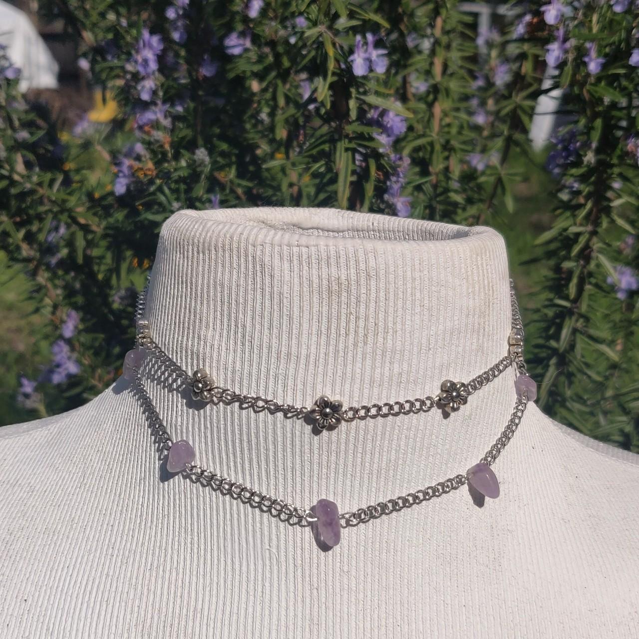 Double Layered Purple Crystal Flower Choker Depop