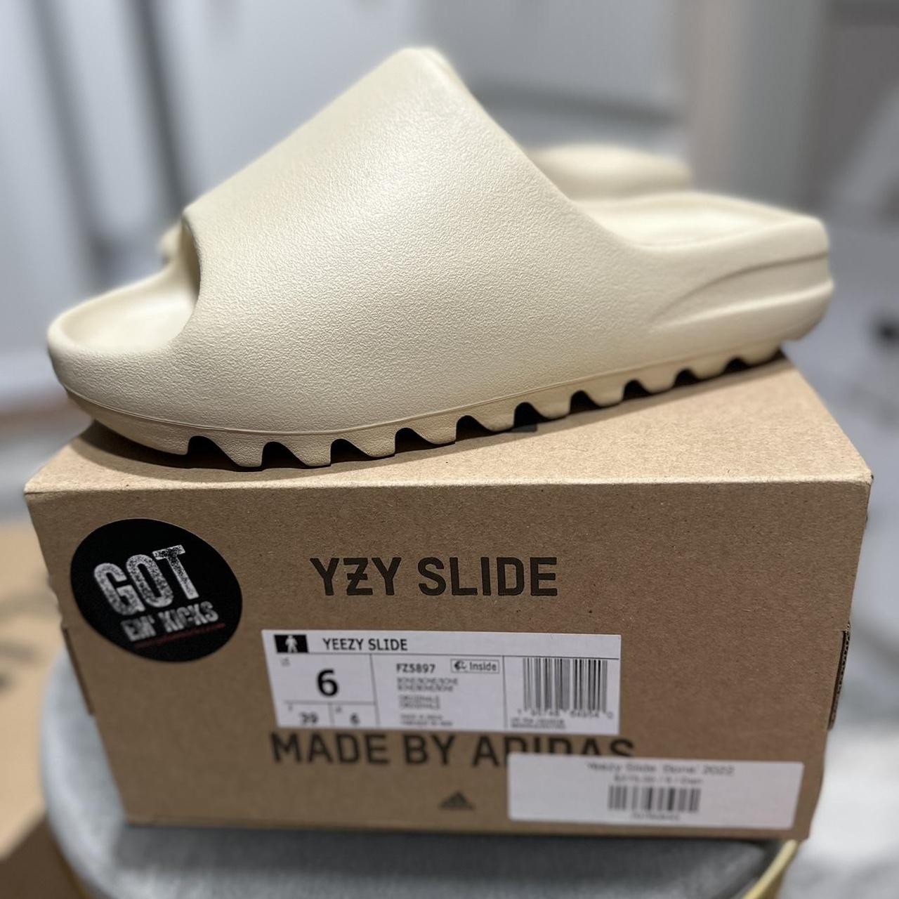 tan yeezy slides