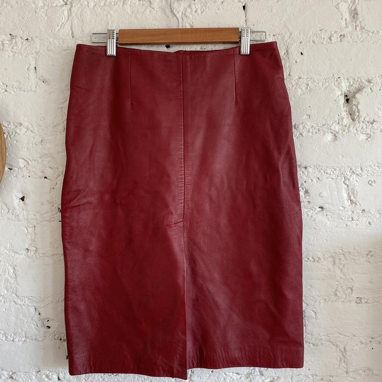 Vintage River Island real leather red midi skirt... - Depop