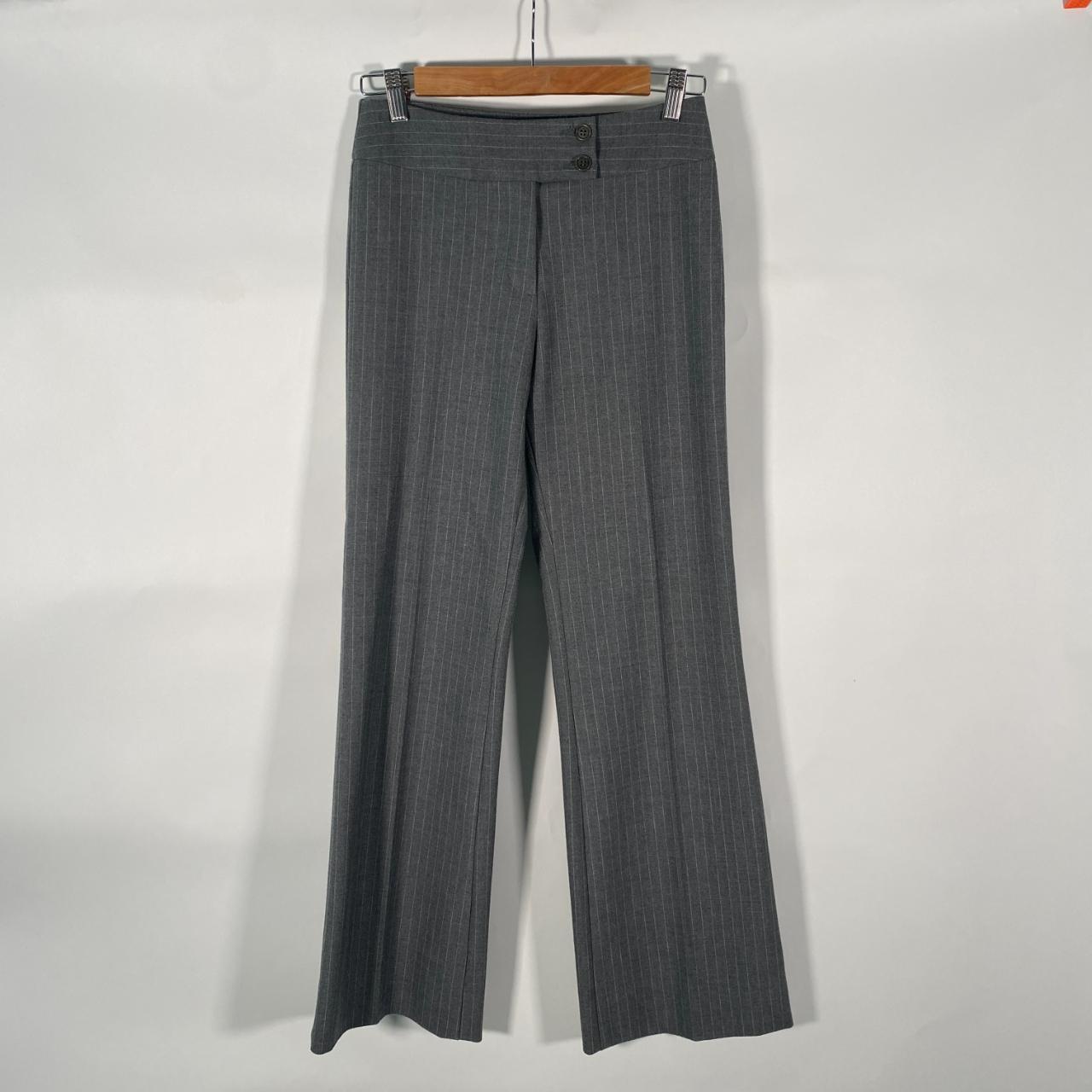 Vintage 90s Grey Pinstripe Wide Leg Double Button... - Depop