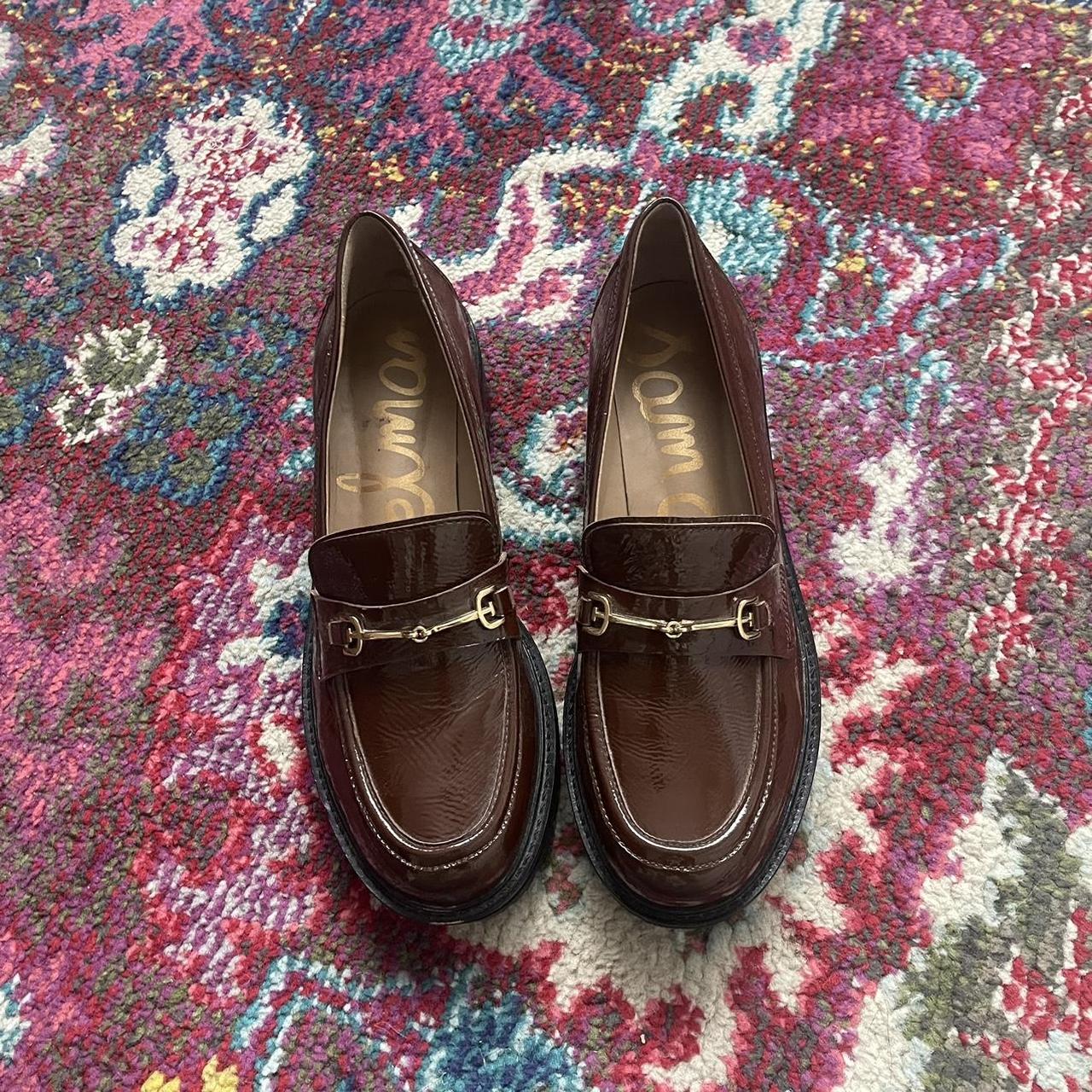 sam edelman loafers brown patent with gold hardware... - Depop