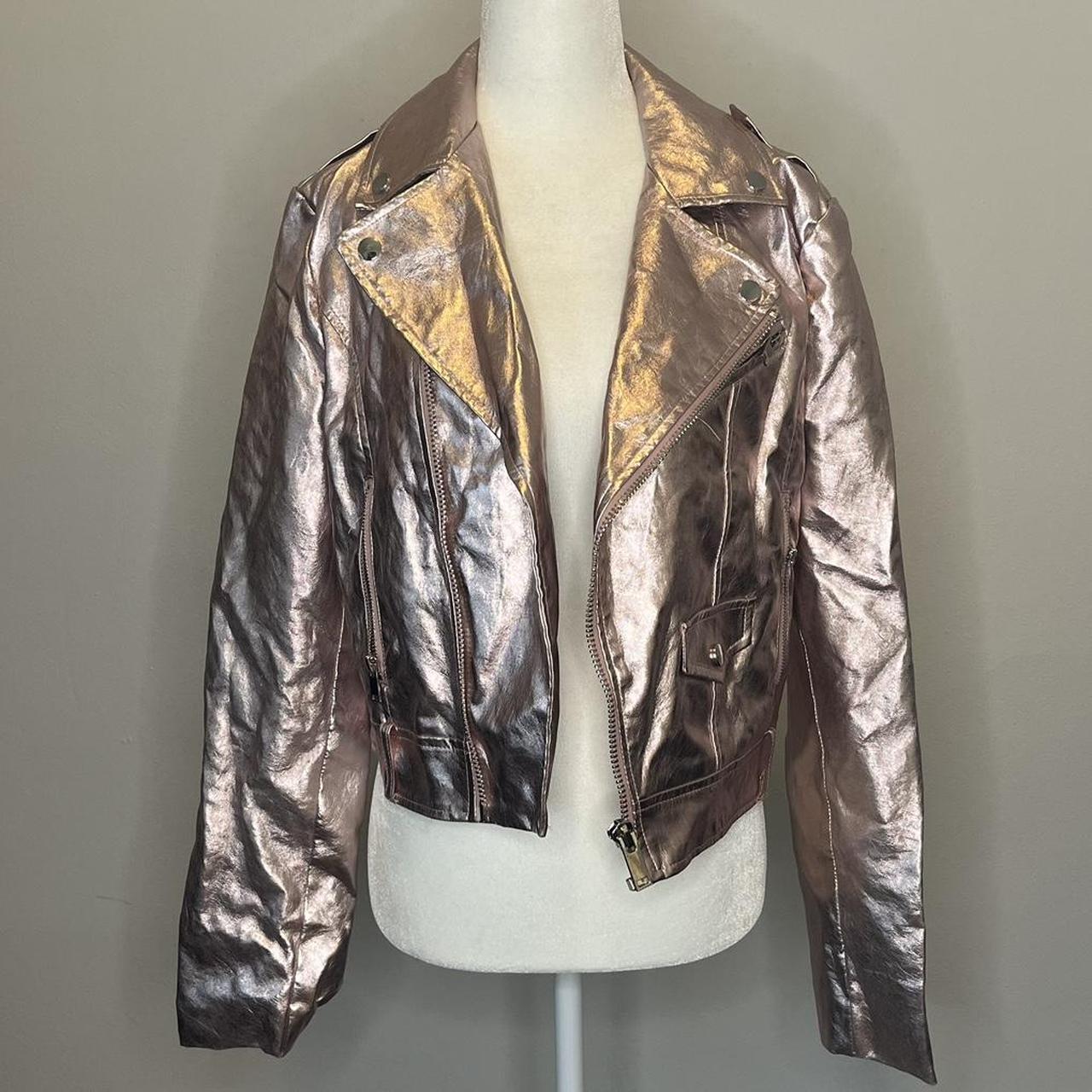 Rose gold metallic biker jacket Silver color