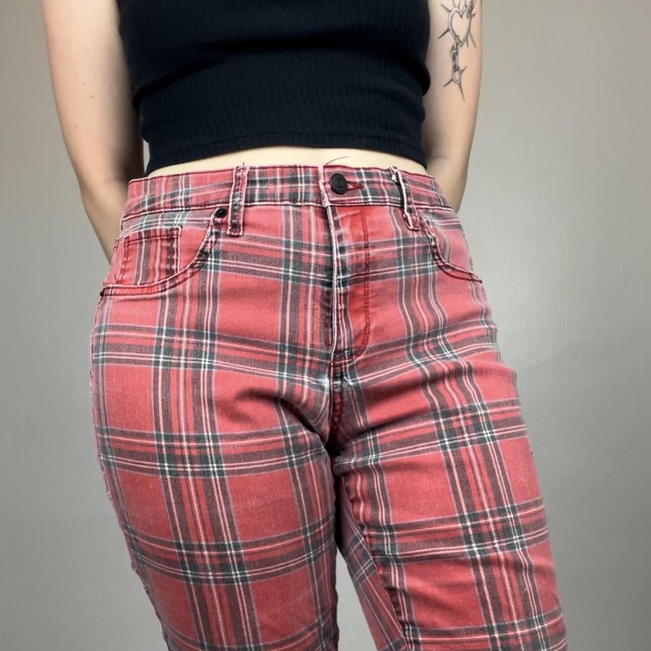 Orders red tartan jeans womens