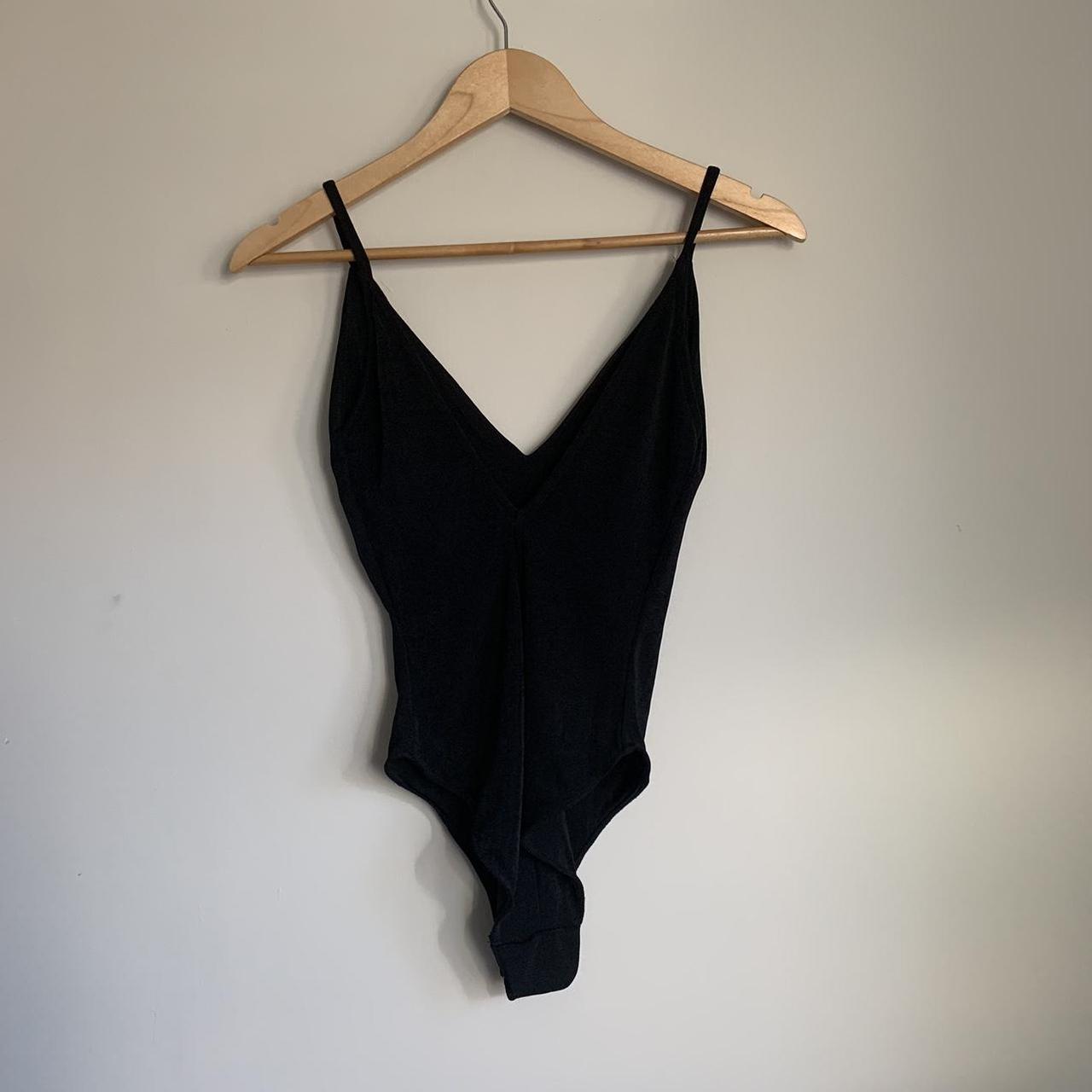 Bnwot Black Zara Slinky Deep V Neck Bodysuit With Depop